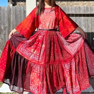 Handmade Earthy Voluminous Maxi Bandana Dress SKU 02265 Red Rose